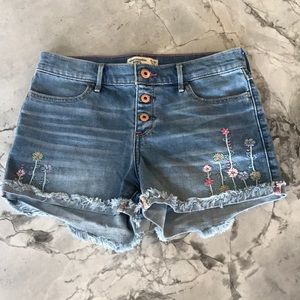 Abercrombie Kids Denim Floral Embroidered Shorts